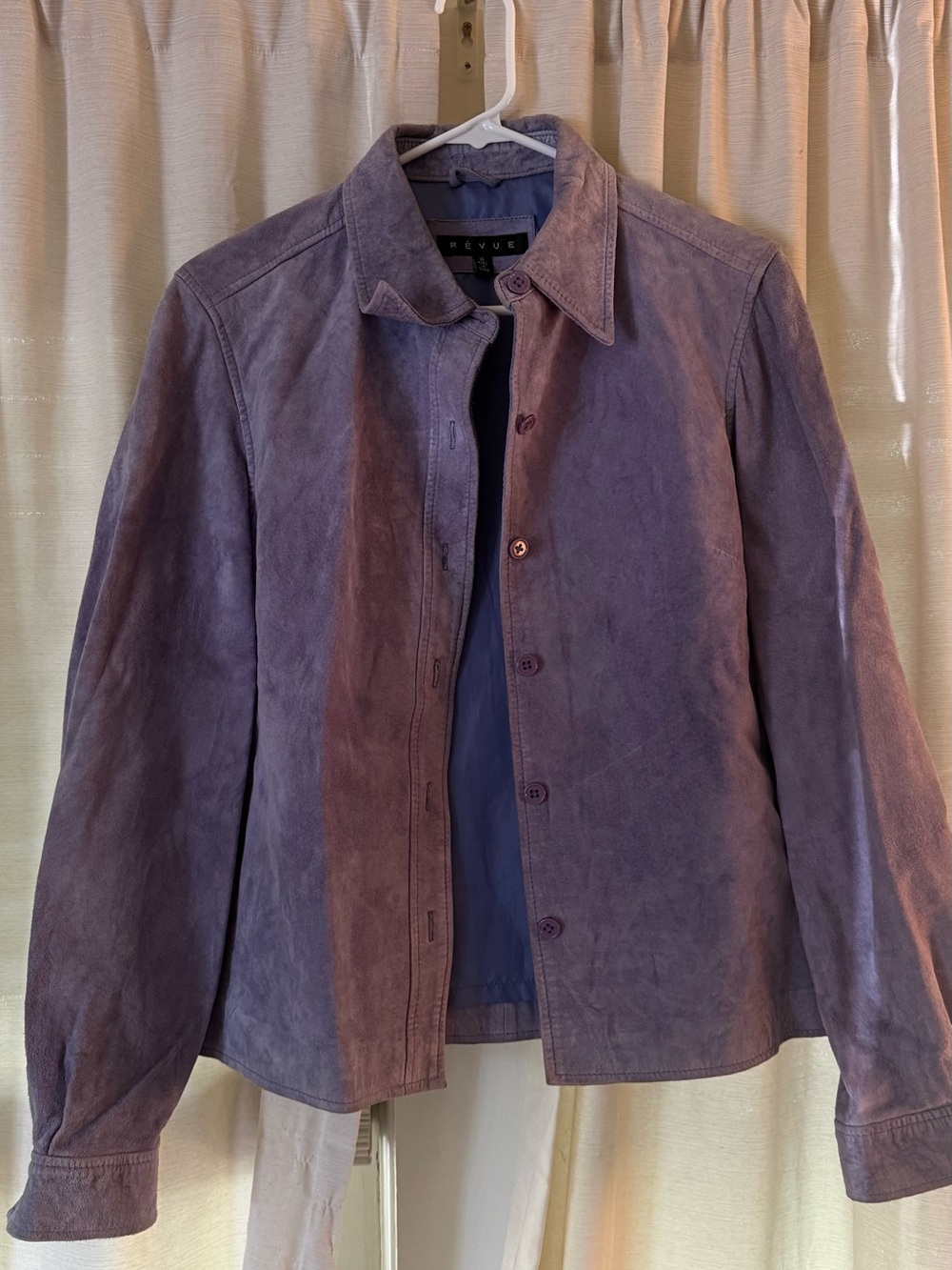 Vintage RÉVUE Purple Suede Leather Jacket Women’s Size 10 Button Front 90s